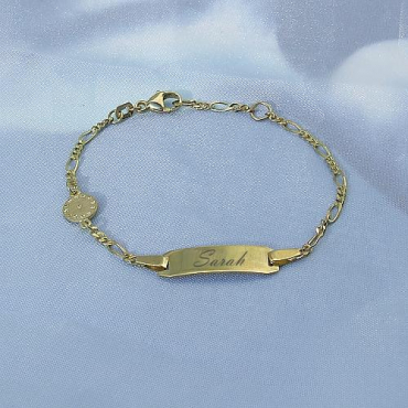 Baby-Armband Gold Figaro Geburtsuhr / Taufuhr • 14,5/13 cm • 333/-Gold • inkl. Gravur